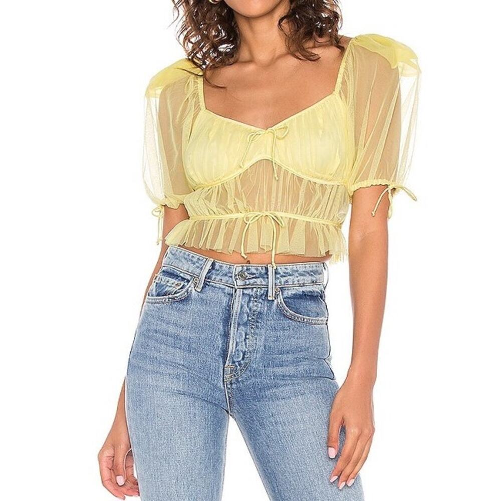 For Love & Lemons Yellow Mesh Sunshine  Size Large Crop Top - Picture 1 of 5